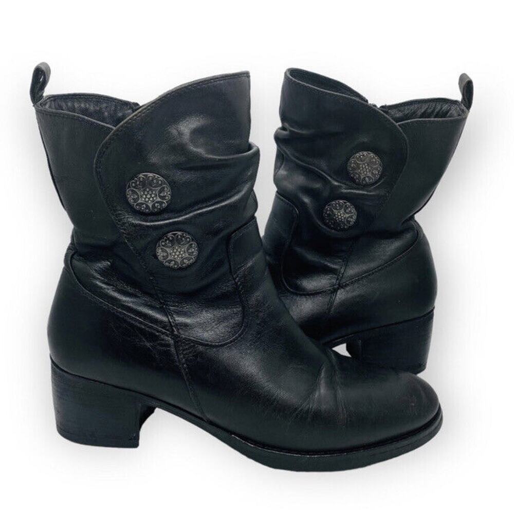 Tara M Devon Leather Boots TMD1008 Zip Up Two Button Black Size US 9 Ren Fest